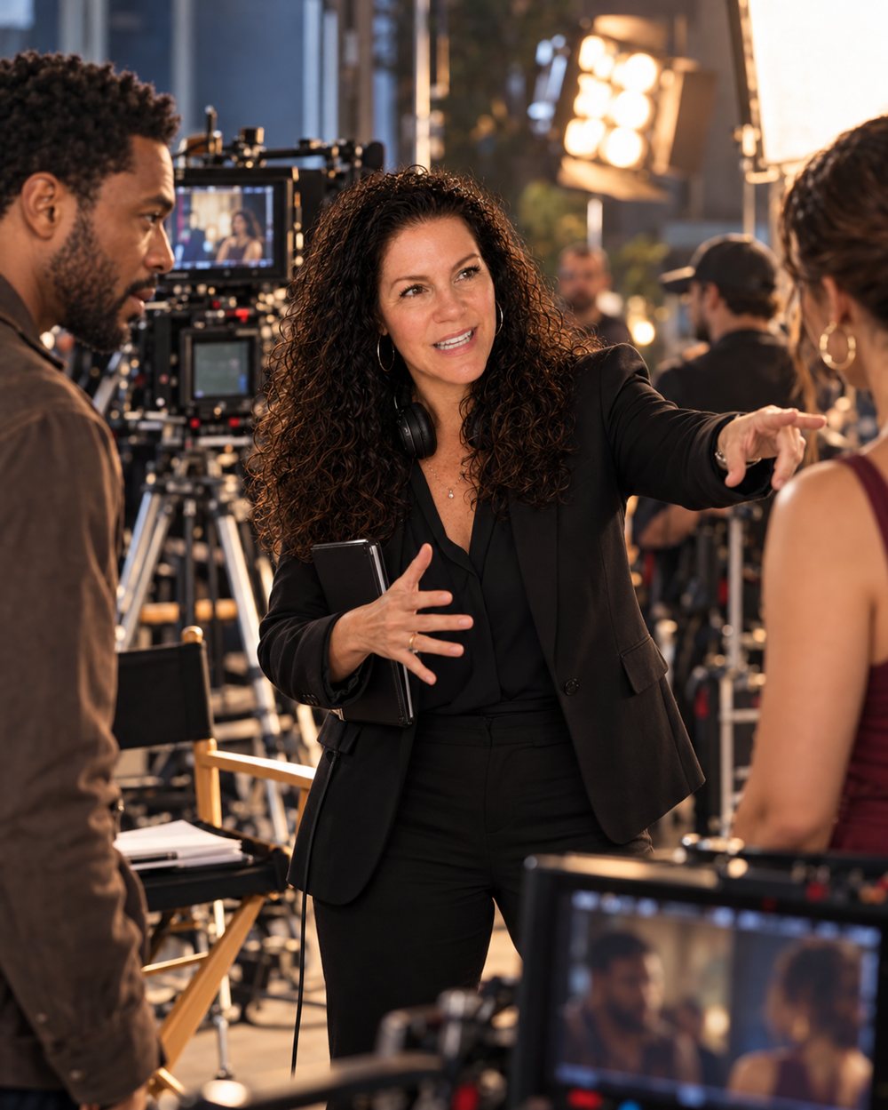 Director guiding actors on set